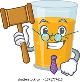 A wise judge of glass of orange juice mascot design wearing glasses. Vector illustration