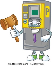 A wise Judge parking ticket machine in comic strip character design