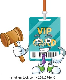 A wise Judge VIP pass card cartoon mascot design wearing glasses. Vector illustration