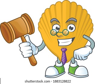 A wise Judge yellow clamp cartoon mascot design wearing glasses. Vector illustration