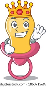A Wise King of baby pacifier mascot design style with gold crown