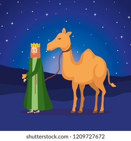 wise king with camel manger character