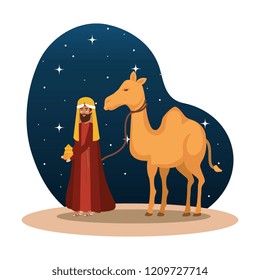 wise king with camel manger character