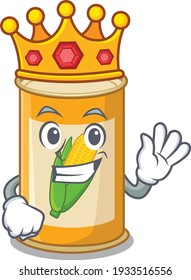Un rey sabio de la mascota de estaño de maíz estilo de diseño con corona dorada