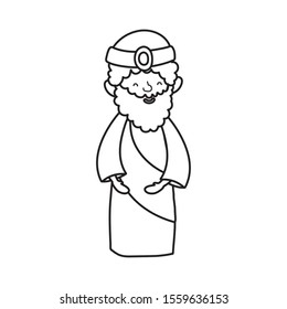 wise king with crown manger nativity, merry christmas vector illustration thick line