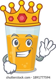 A Wise King of glass of orange juice mascot design style with gold crown. Vector illustration