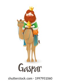 Wise man Gaspar on camel celebrate Epiphany - vector illustration isolated on transparent background