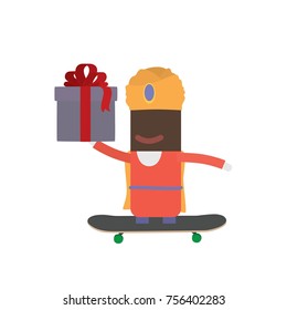 Wise man skating carrying a gift, vector illustration design. Three wise men collection.