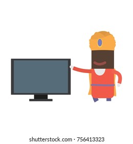 Wise man with a television, vector illustration design. Three wise men collection.