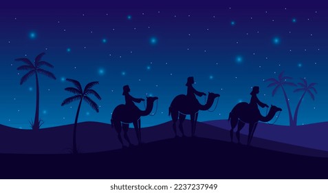 wise men between of the night outdoor between mountains . vector illustration