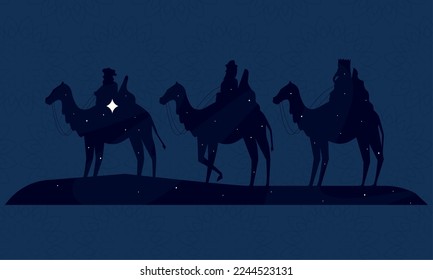 personajes de sabios en siluetas de camellos