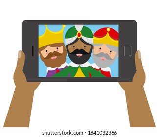 The wise men of the east making a selfie. Isolated vector