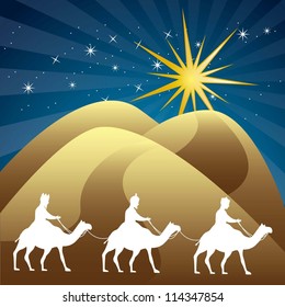 wise men over night background. vector illustration