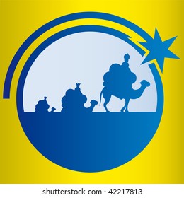 Wise men silhouette vector illustration. Star of Bethlehem. Nativity
