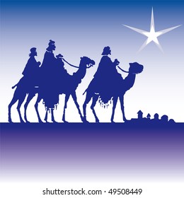 Wise men silhouette vector illustration. Three kings of Orient