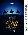 Wise men still seek him, celebrate Christmas insta template. Concept social banner for Epiphany day service with Nativity scene. Vector illustration