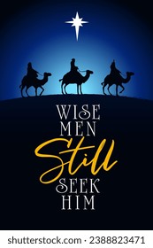 Wise men still seek him, celebrate Christmas insta template. Concept social banner for Epiphany day service with Nativity scene. Vector illustration