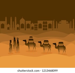 wise men traveling in the desert christmas scene