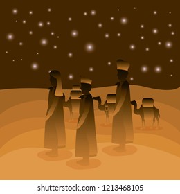 wise men traveling in the desert christmas scene