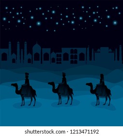 wise men traveling in the desert christmas scene