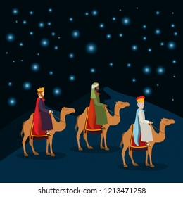 wise men traveling in the desert christmas scene