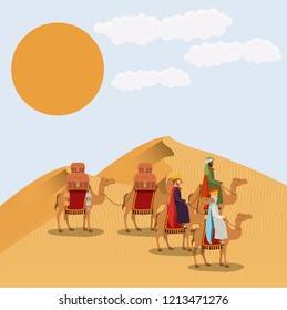 wise men traveling in the desert christmas scene