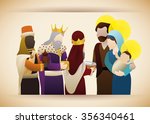 The Wise Men visit the Holy Family and give their gifts to baby Jesus: gold, frankincense and myrrh.