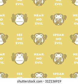 wise monkey. seamless background. vector illustration.