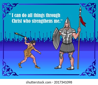 Wise Motivational Quote Against The Backdrop Of The Duel Between David And Goliath. Vector Illustration.

