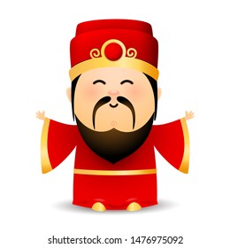 Wise old Chinese man in red dress. Spiritual elderly bearded man in hat. Can be used for topics like New Year, oracle, prediction