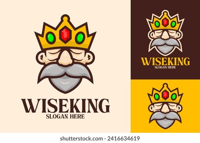 Wise Old Crown King Head Mascot Logo Design