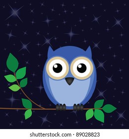 Wise old owl against a star night sky