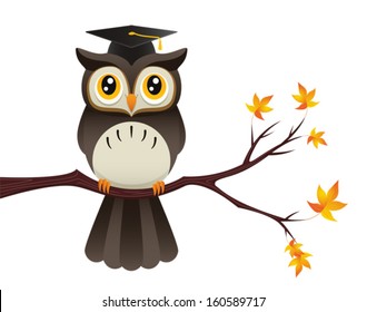 Wise old owl cartoon concept illustration. Eps 8 Vector.