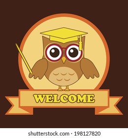 Cute Owl Teacher On Squared Background Stock Vector (Royalty Free ...