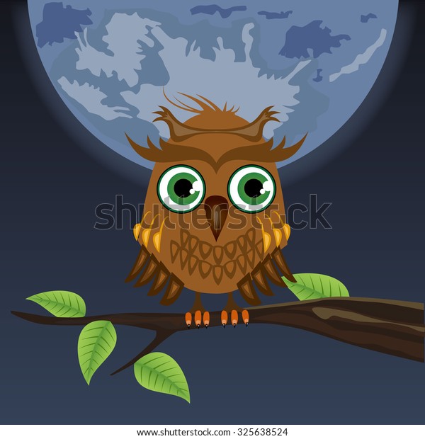 Wise Old Owl Sitting On Tree Stock Vector (Royalty Free) 325638524 ...