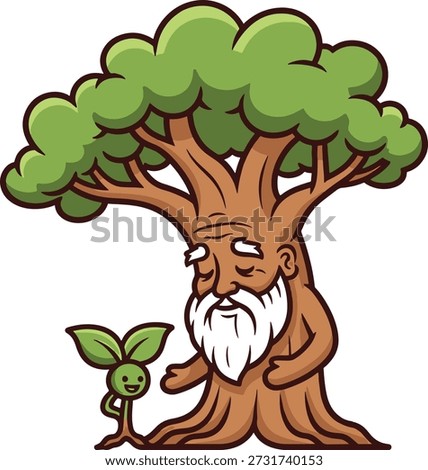 Wise Old Tree And Sapling Cartoon