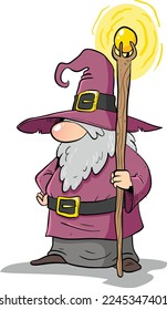 Wise oldman magician wizard holding big magical staff