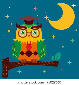  Wise owl against a star night sky