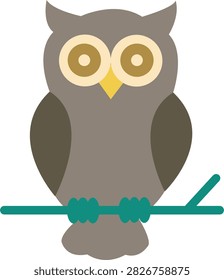 Wise owl bird sitting on branch
