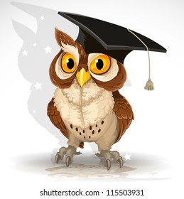 Wise owl in the cap of the graduate