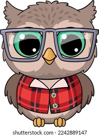 Wise owl cartoon character. Old bird in glasses