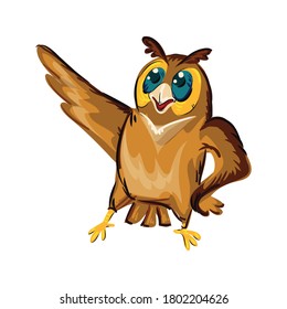Wise Owl. A character as a teacher. illustration in cartoon style. Vector, flat.