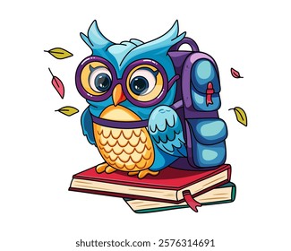 Wise Owl. Cute Bird Teacher. Cartoon Character. Teaching at School. Vector Illustration