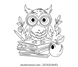 Wise Owl. Cute Bird Teacher. Cartoon Character. Teaching at School. Vector Illustration