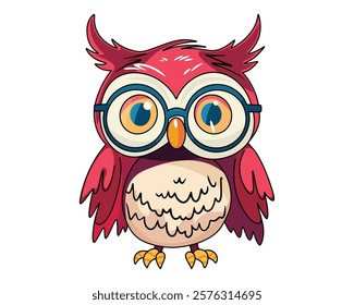 Wise Owl. Cute Bird Teacher. Cartoon Character. Teaching at School. Vector Illustration