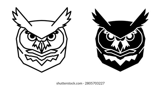 Wise owl head portrait vector illustration with portrait wildlife illustration silhouette feathers nocturnal predator hornedowl birdofprey