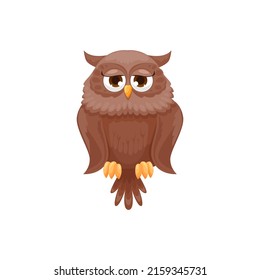 Wise owl isolated brown smart bird flat cartoon. Vector flying animal, best teacher award symbol of wisdom, cute owlet. Colorful feathered barn, long eared and eagle-owl with wings and big eyes