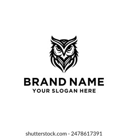 Wise Owl Logo Design. Wise Owl Vector Illustration on Black and White Background. Icon Emblem for Company Branding. Tattoo Art Style. Symbol of Wisdom and Knowledge.