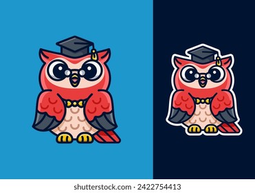 Wise owl mascot dons graduation cap, symbolizing knowledge and academic achievement with charm.