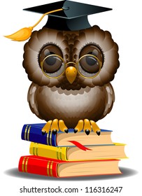 Wise owl on a stack of books